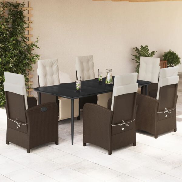 vidaXL Ensemble &agrave; manger de jardin et coussins 7 pcs marron rotin