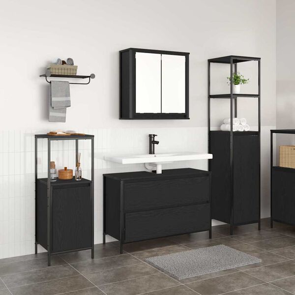 vidaXL Ensemble de mobilier de salle de bain 3 pcs Ch&ecirc;ne noir
