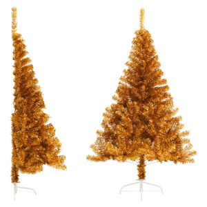 vidaXL Demi sapin de No&euml;l artificiel avec support dor&eacute; 120 cm PET