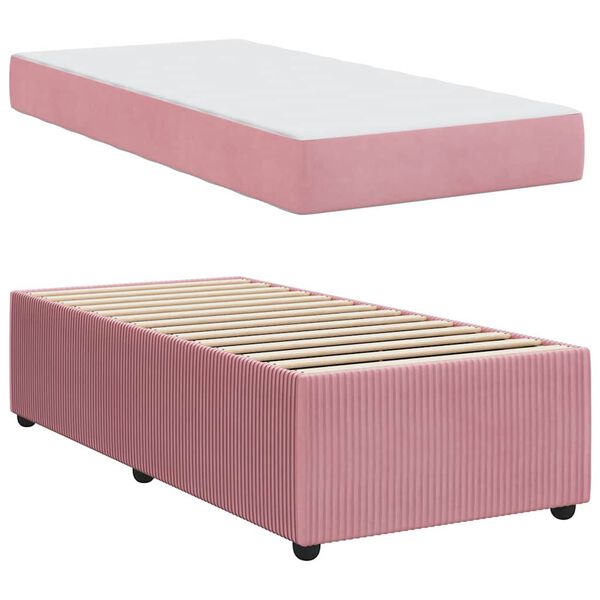 vidaXL Cadre de lit avec matelas Rose 100 x 200 cm tissu