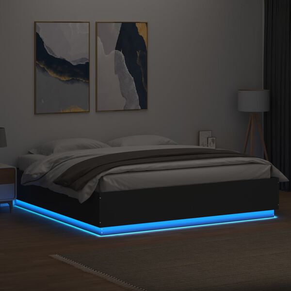 vidaXL Cadre de lit avec LED sans matelas noir 200x200 cm