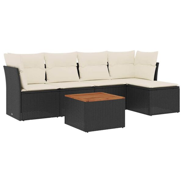 vidaXL Salon de jardin 6 pcs avec coussins noir r&eacute;sine tress&eacute;e