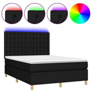 vidaXL Sommier &agrave; lattes de lit et matelas et LED Noir 140x190 cm Tissu