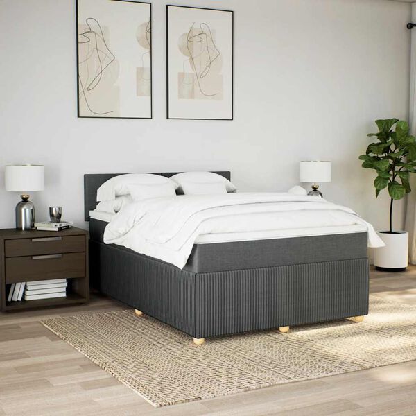 vidaXL Sommier &agrave; lattes de lit avec matelas Gris fonc&eacute; 140x200cm Tissu
