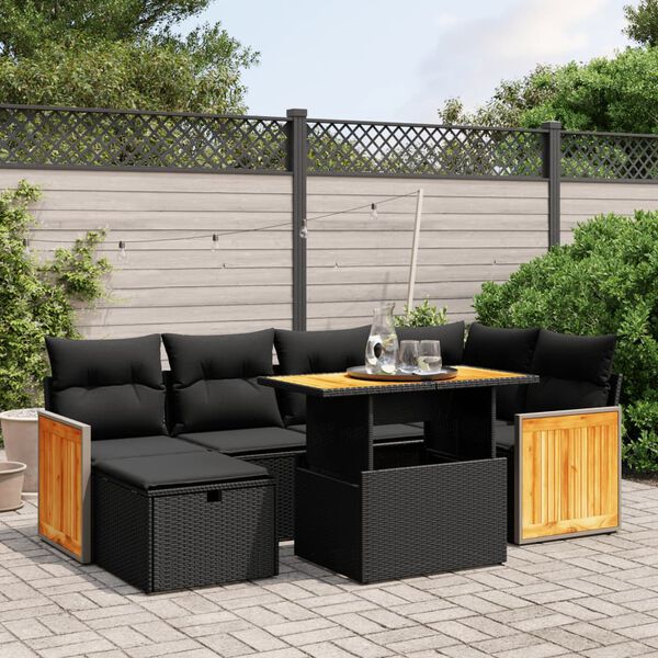 vidaXL Salon de jardin 7 pcs avec coussins noir r&eacute;sine tress&eacute;e