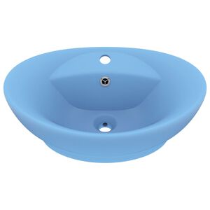 vidaXL Lavabo ovale &agrave; trop-plein Bleu clair mat 58,5x39 cm C&eacute;ramique