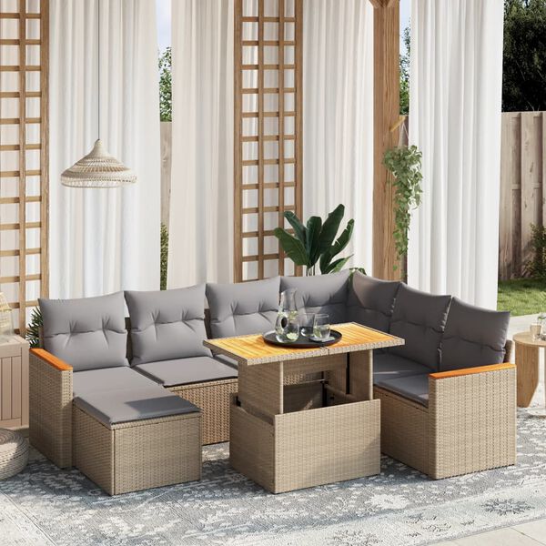 vidaXL Salon de jardin avec coussins 8 pcs beige r&eacute;sine tress&eacute;e