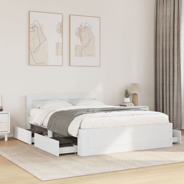 vidaXL Cadre de lit et t&ecirc;te de lit sans matelas blanc 135x190 cm