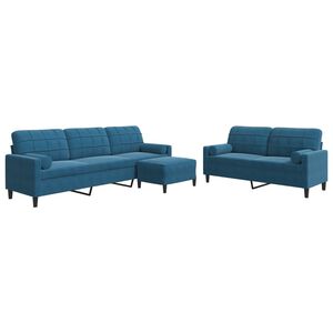 vidaXL Ensemble de canap&eacute;s 3pcs et coussins et traversins bleu velours