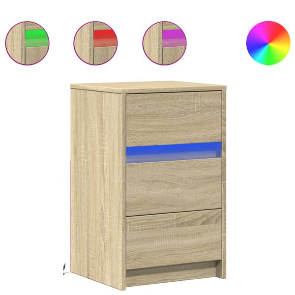 vidaXL Armoire de chevet avec lumi&egrave;res LED ch&ecirc;ne sonoma