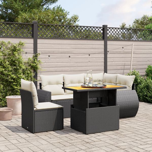 vidaXL Salon de jardin 6 pcs avec coussins noir r&eacute;sine tress&eacute;e