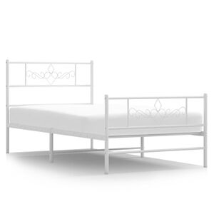 vidaXL Cadre de lit m&eacute;tal sans matelas avec pied de lit blanc 75x190cm
