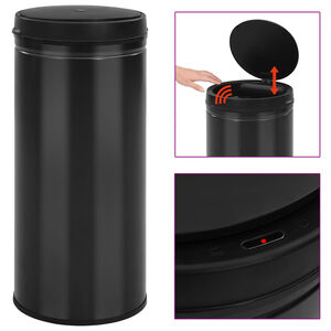 vidaXL Poubelle &agrave; capteur automatique 80 L Acier au carbone Noir