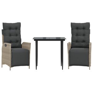 vidaXL Ensemble &agrave; manger de jardin 3pcs coussins gris clair poly rotin