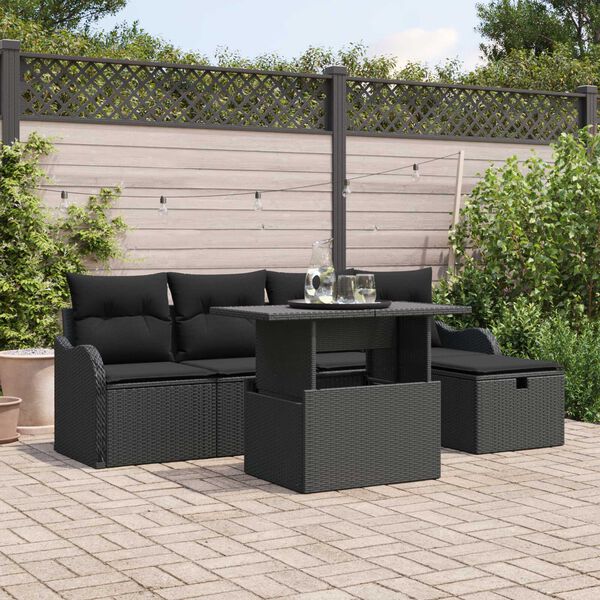 vidaXL Ensemble de canap&eacute; de jardin avec coussin 6 pcs Noir Poly rotin