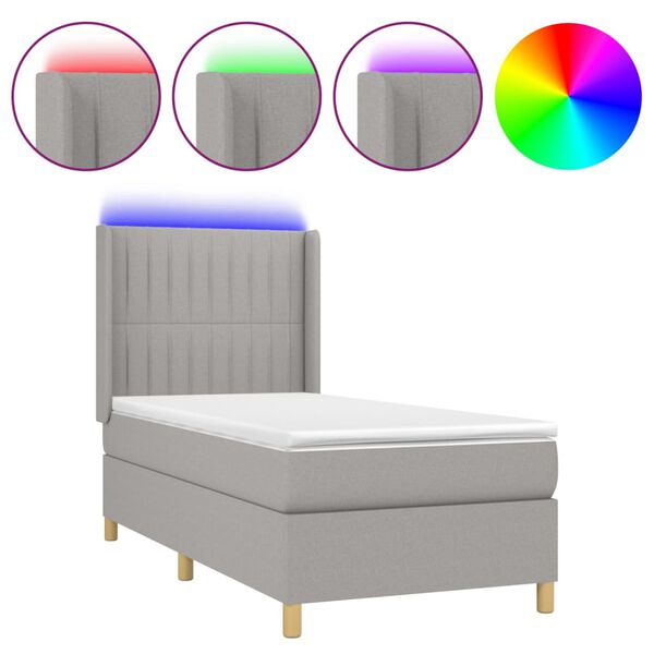 vidaXL Sommier &agrave; lattes de lit matelas LED Gris clair 90x200cm Tissu