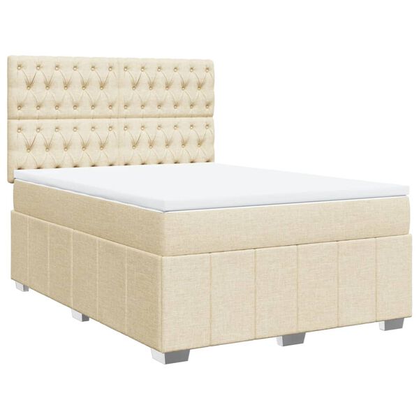 vidaXL Sommier &agrave; lattes de lit avec matelas Cr&egrave;me 140x190 cm Tissu