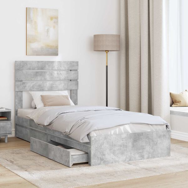 vidaXL Lit de Rangement Gris b&eacute;ton 90 x 200 cm Bois d'ing&eacute;nierie