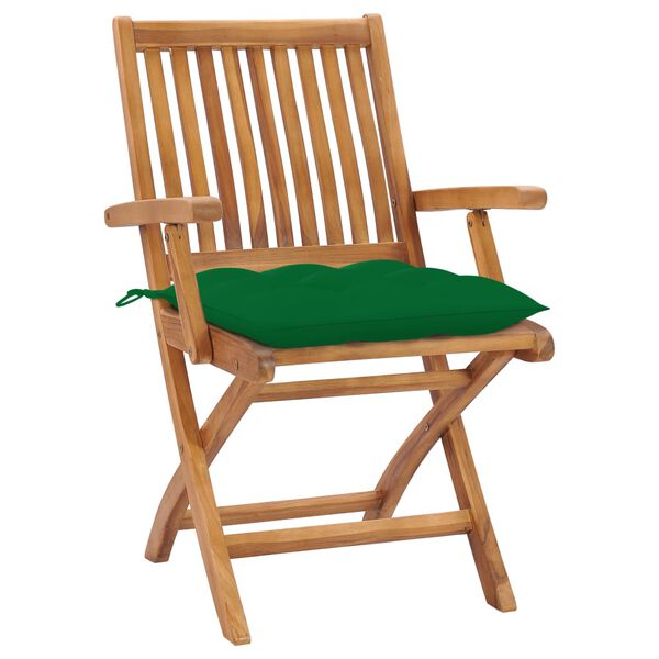 vidaXL Chaises de jardin lot de 2 et coussins vert Bois de teck massif
