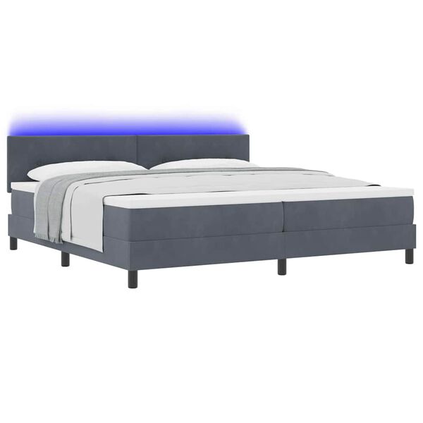 vidaXL Lit &agrave; ressort LED avec matelas Gris fonc&eacute; 200 x 200 cm Velours