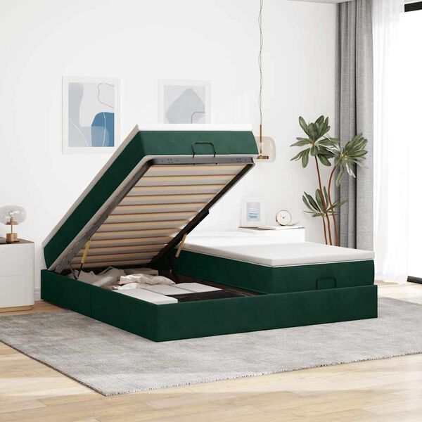 vidaXL Cadre de lit ottoman avec matelas vert fonc&eacute; 200x200 cm velours