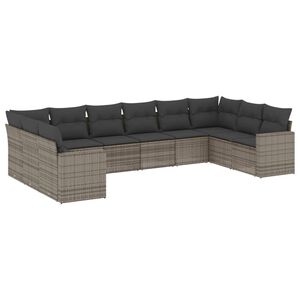 vidaXL Salon de jardin avec coussins 10 pcs gris r&eacute;sine tress&eacute;e