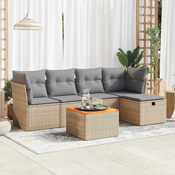 vidaXL Salon de jardin avec coussins 6 pcs beige r&eacute;sine tress&eacute;e