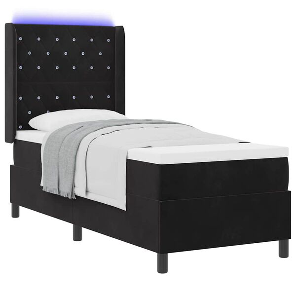vidaXL Lit &agrave; ressorts avec matelas avec LED Noir 80 x 200 cm Velours