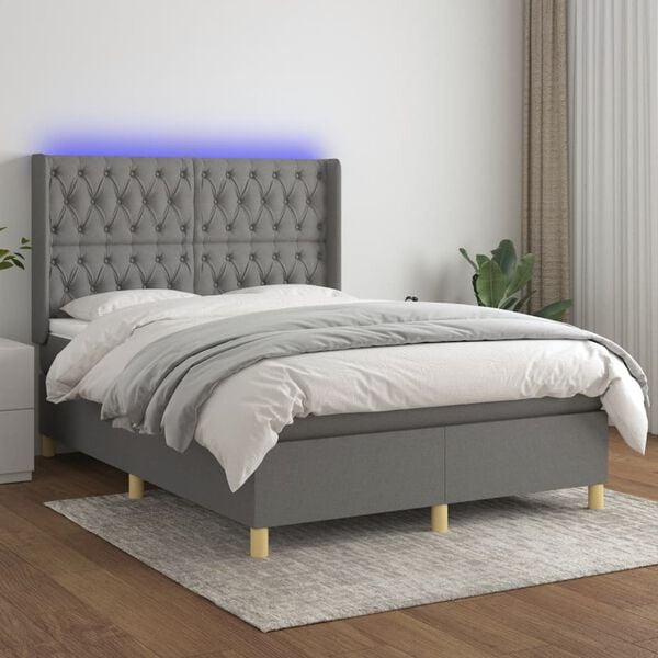 vidaXL Sommier &agrave; lattes de lit matelas LED Gris fonc&eacute; 140x200 cm Tissu