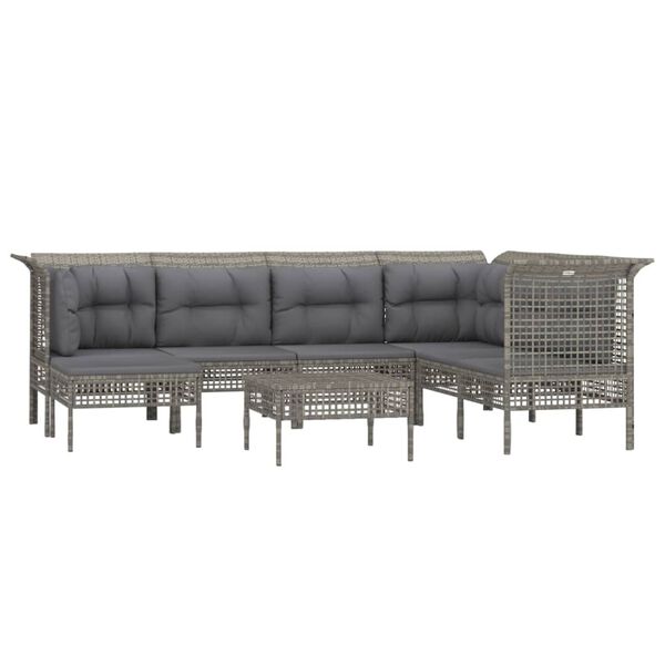 vidaXL Salon de jardin 8 pcs avec coussins Gris R&eacute;sine tress&eacute;e