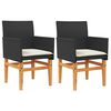 vidaXL Chaises de jardin coussins lot de 2 noir r&eacute;sine tress&eacute;e et bois