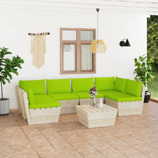 vidaXL Salon de jardin palette 7 pcs avec coussins bois d'&eacute;pic&eacute;a