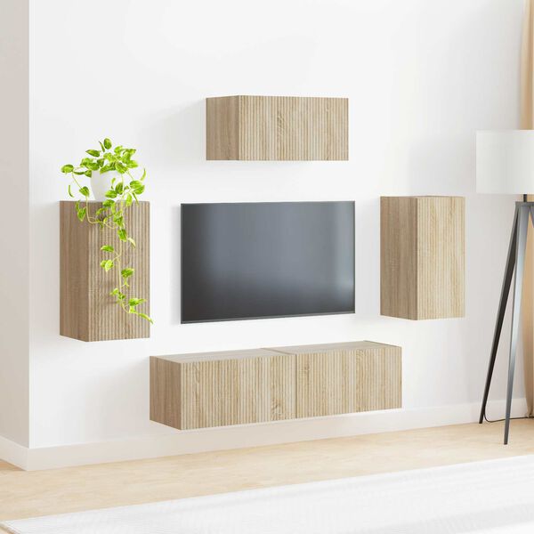 vidaXL Ensemble meuble TV 5 pcs Ch&ecirc;ne Sonoma Bois d'ing&eacute;nierie