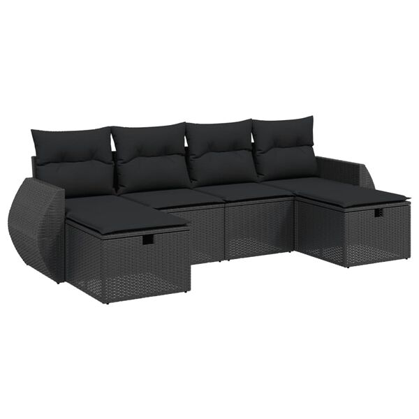 vidaXL Salon de jardin 6 pcs avec coussins noir résine tressée