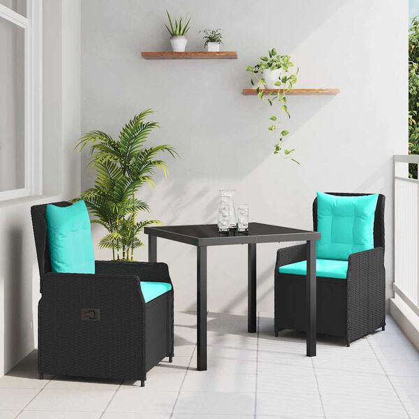 vidaXL Ensemble de salle &agrave; manger pour jardin 3 pcs Noir Poly rotin