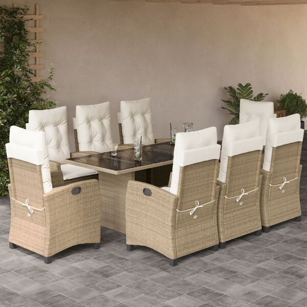 vidaXL Ensemble &agrave; manger de jardin et coussins 9 pcs beige Poly rotin