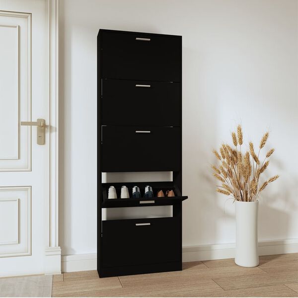 vidaXL Armoire &agrave; chaussures Noir 59x17x169 cm Bois d'ing&eacute;nierie