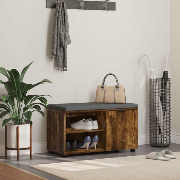 vidaXL Banc d'entr&eacute;e avec coussin Ch&ecirc;ne Fum&eacute; 80 x 38 x 46 cm