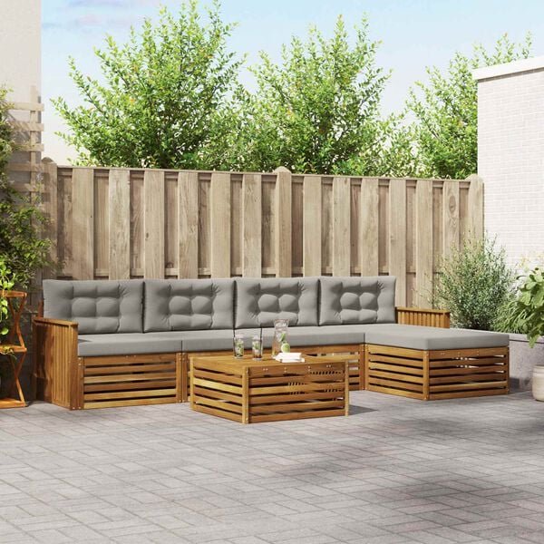 vidaXL Ensemble de canap&eacute;s d'ext&eacute;rieur 6 pcs Gris Naturel et Clair