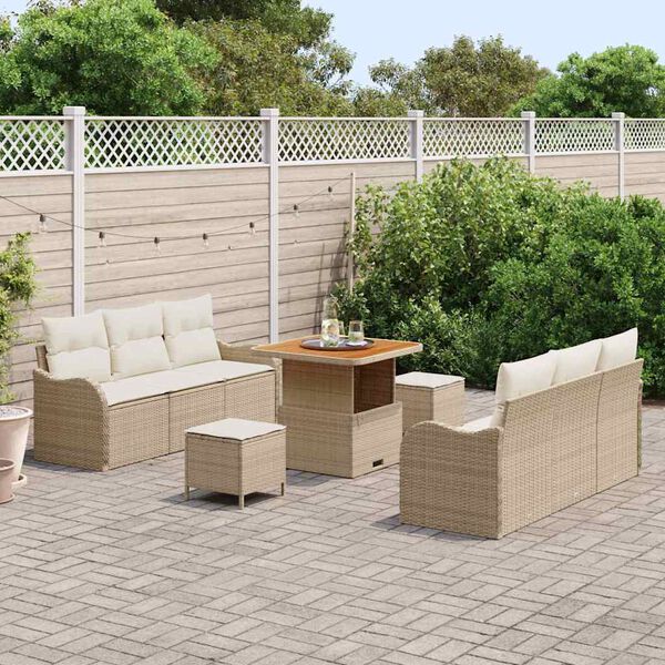 vidaXL Ensemble de canapé de jardin 9 pcs Beige polyrotin