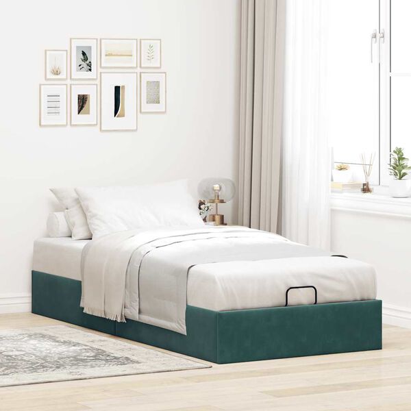 vidaXL Cadre de lit ottoman sans matelas vert fonc&eacute; 90x190 cm velours