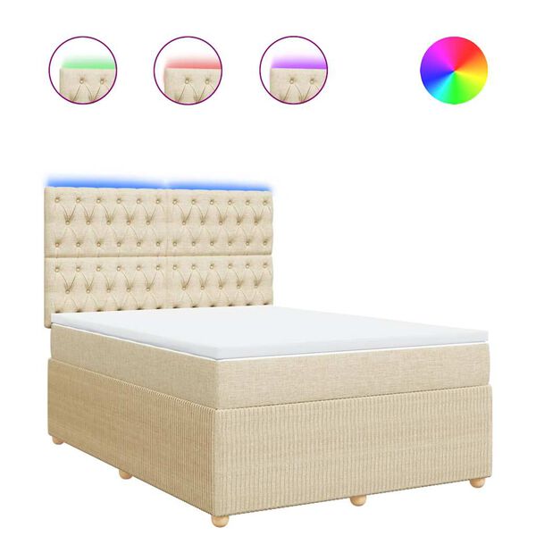 vidaXL Sommier &agrave; lattes de lit avec matelas Cr&egrave;me 160x200 cm Tissu