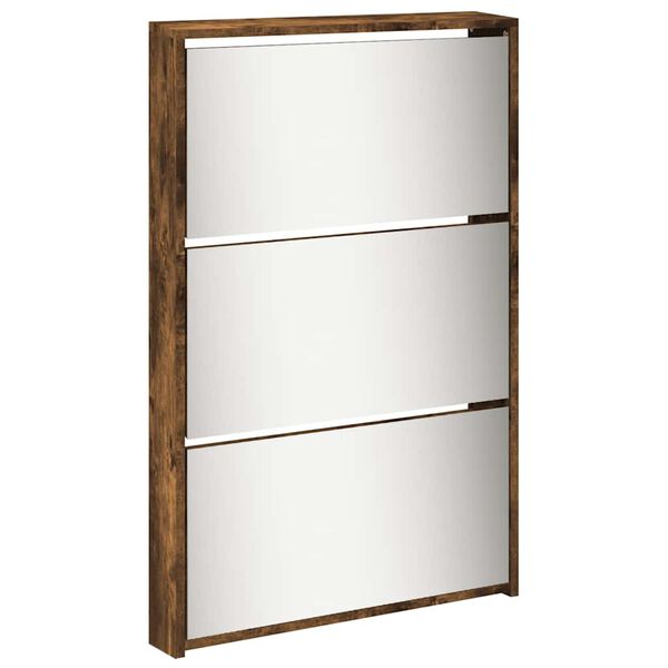vidaXL Armoire &agrave; chaussures miroir 5 niveaux ch&ecirc;ne fum&eacute; 63x17x169,5 cm