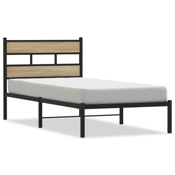 vidaXL Cadre de lit en m&eacute;tal sans matelas ch&ecirc;ne sonoma 75x190 cm