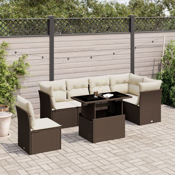 vidaXL Salon de jardin avec coussins 7 pcs marron r&eacute;sine tress&eacute;e