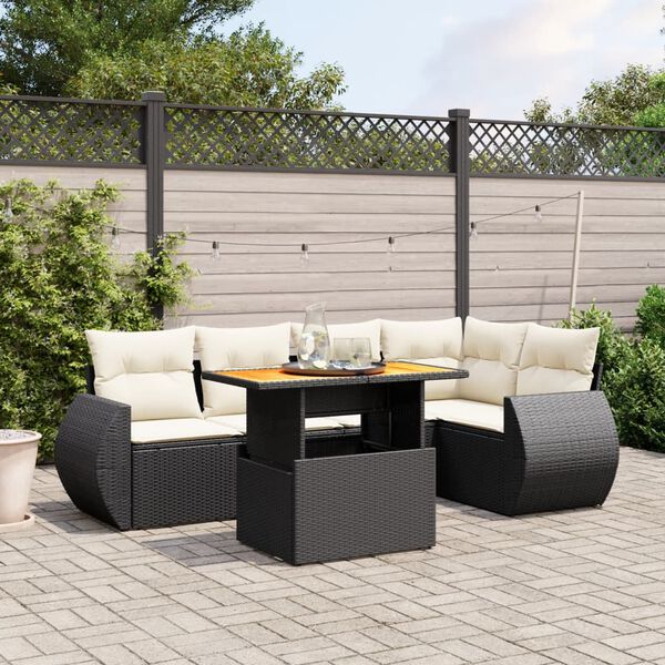 vidaXL Salon de jardin 6 pcs avec coussins noir r&eacute;sine tress&eacute;e