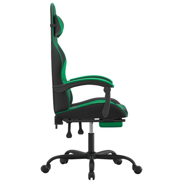 vidaXL Chaise de jeu avec repose-pied Noir et vert Similicuir