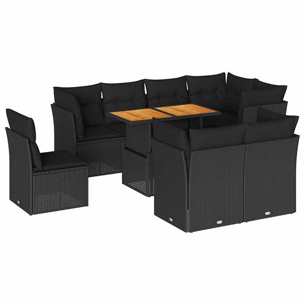 vidaXL Salon de jardin 9 pcs avec coussins noir r&eacute;sine tress&eacute;e