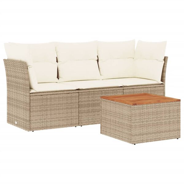 vidaXL Salon de jardin avec coussins 4 pcs beige r&eacute;sine tress&eacute;e