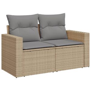 vidaXL Canap&eacute; de jardin avec coussins 2 places beige r&eacute;sine tress&eacute;e